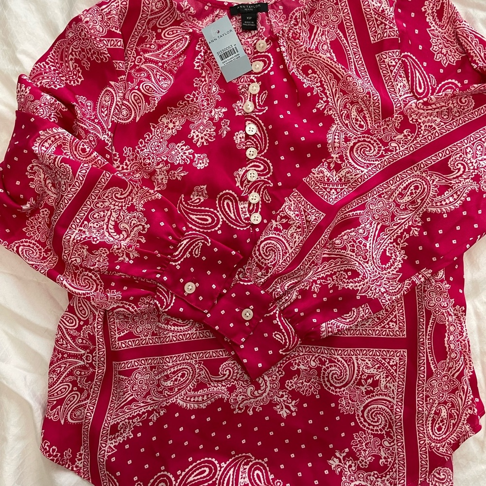 Red printed Ann Taylor blouse